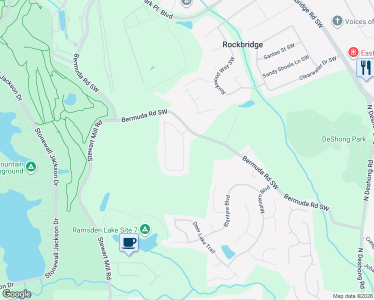 map of restaurants, bars, coffee shops, grocery stores, and more near 1302 English Manor Circle in Stone Mountain