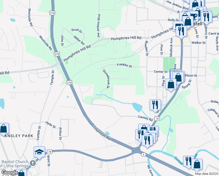 map of restaurants, bars, coffee shops, grocery stores, and more near 3005 Stonebrook Cove in Austell