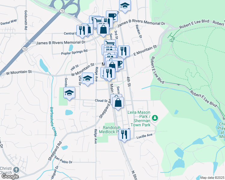 map of restaurants, bars, coffee shops, grocery stores, and more near Main Street in Stone Mountain