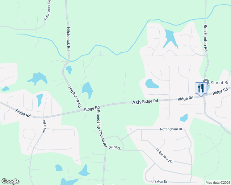 map of restaurants, bars, coffee shops, grocery stores, and more near 2185 Ridge Road in Douglasville
