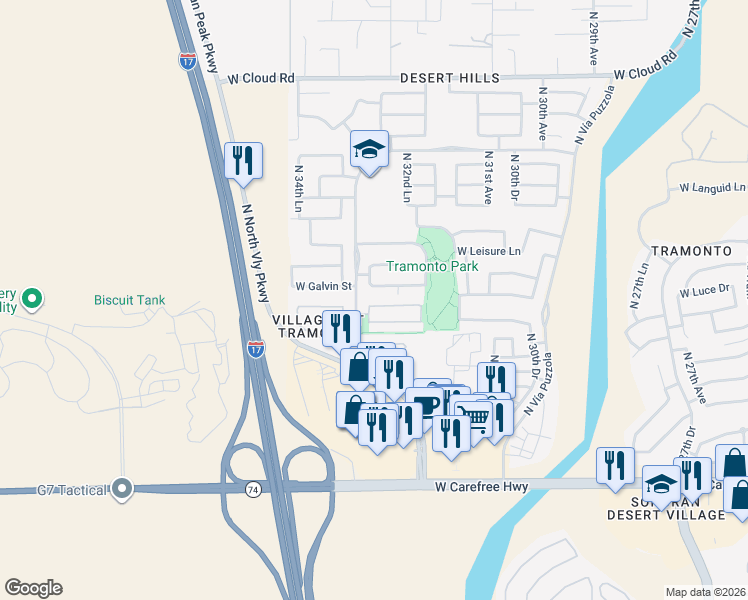map of restaurants, bars, coffee shops, grocery stores, and more near 3314 West Galvin Lane in Phoenix