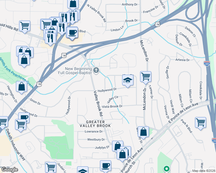 map of restaurants, bars, coffee shops, grocery stores, and more near 2989 Vine Circle in Decatur