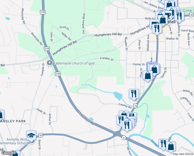 map of restaurants, bars, coffee shops, grocery stores, and more near 3010 Stonebrook Cove in Austell