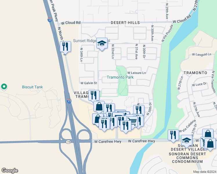 map of restaurants, bars, coffee shops, grocery stores, and more near 3252 West Gran Paradiso Drive in Phoenix