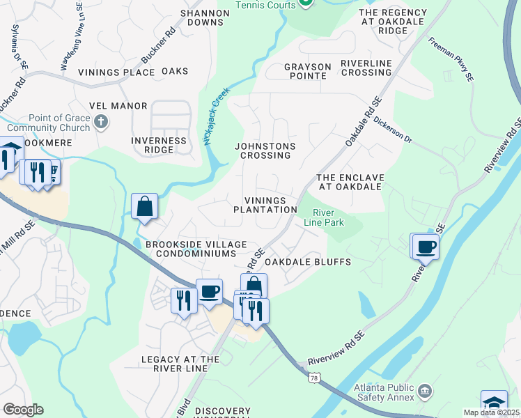 map of restaurants, bars, coffee shops, grocery stores, and more near 6138 Farmwood Way Southeast in Mableton