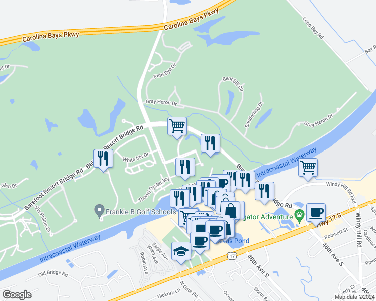 map of restaurants, bars, coffee shops, grocery stores, and more near 4800 Harbor Pointe Drive in North Myrtle Beach