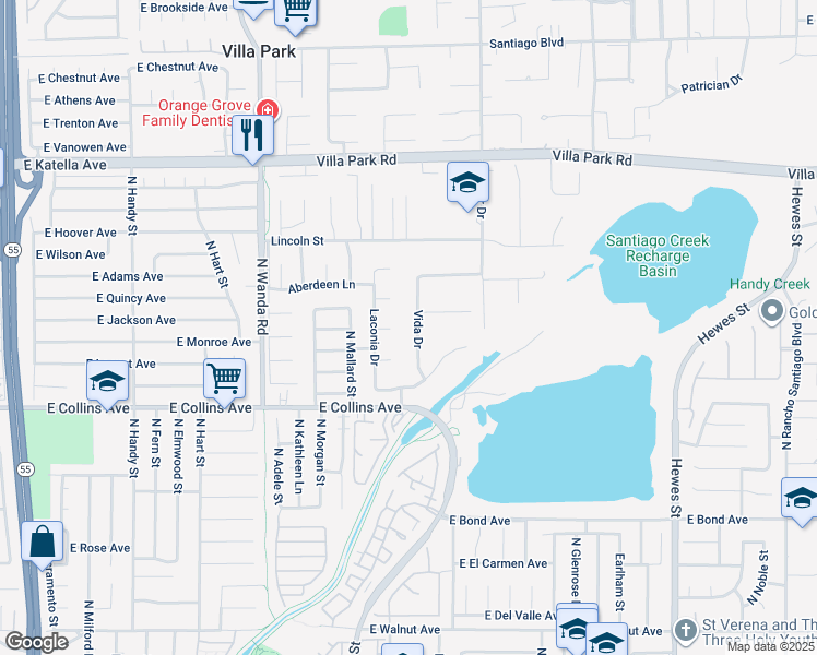 map of restaurants, bars, coffee shops, grocery stores, and more near 10821 Vida Drive in Villa Park