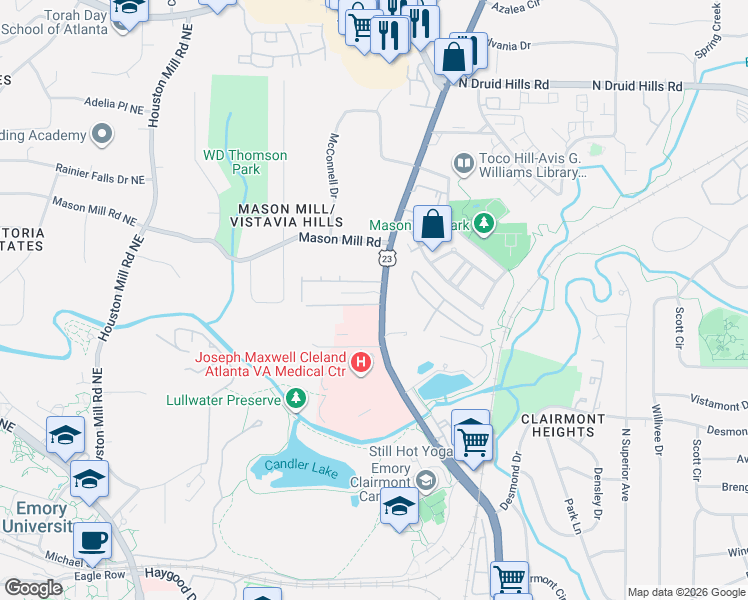 map of restaurants, bars, coffee shops, grocery stores, and more near 1750 Clairmont Road in Decatur