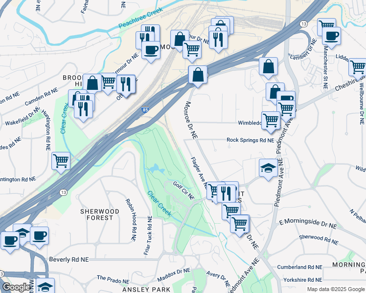 map of restaurants, bars, coffee shops, grocery stores, and more near 1848 Flagler Avenue Northeast in Atlanta