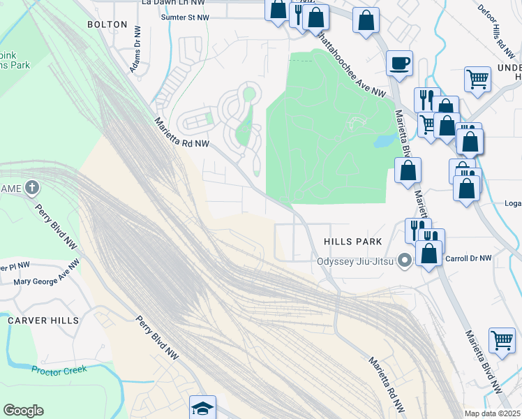 map of restaurants, bars, coffee shops, grocery stores, and more near 1814 Dupont Avenue Northwest in Atlanta