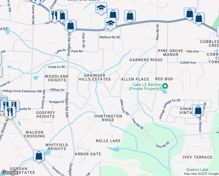map of restaurants, bars, coffee shops, grocery stores, and more near 6090 Heritage Way Southeast in Mableton