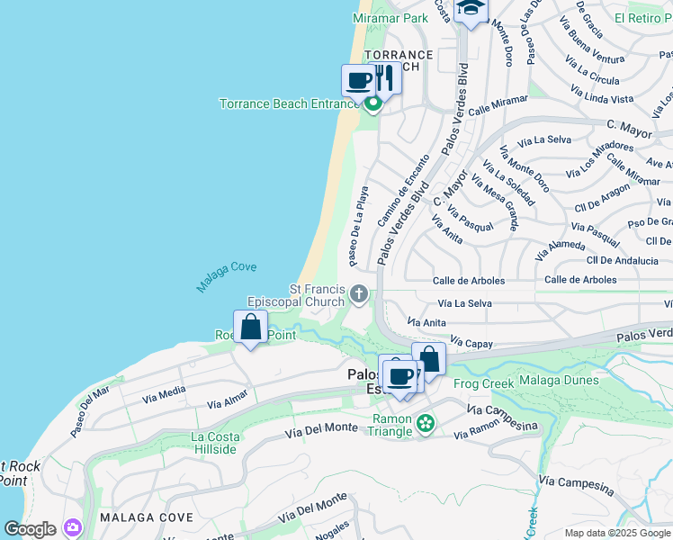 map of restaurants, bars, coffee shops, grocery stores, and more near in Redondo Beach