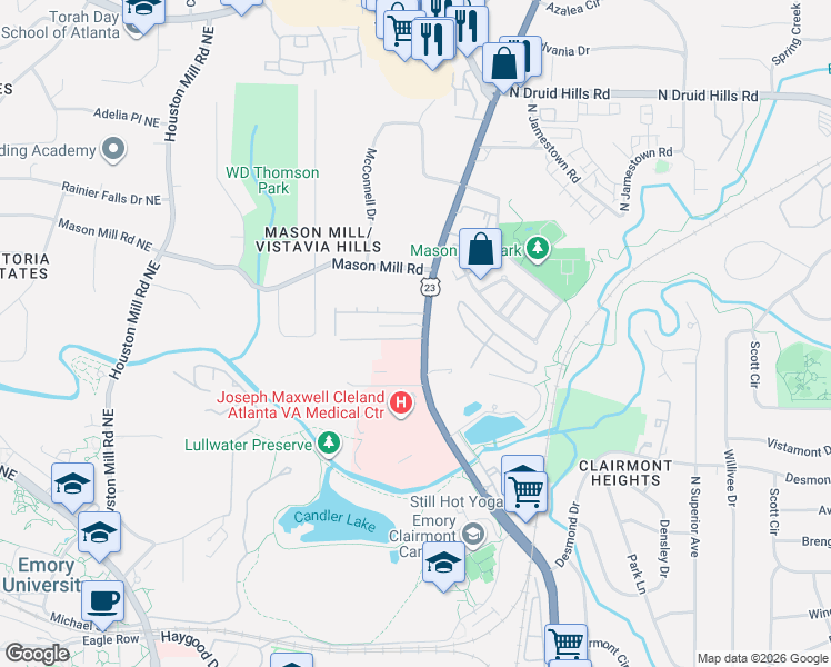 map of restaurants, bars, coffee shops, grocery stores, and more near 1750 Clairmont Road in Decatur