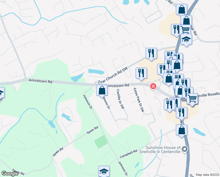 map of restaurants, bars, coffee shops, grocery stores, and more near 4162 Annistown Road in Snellville
