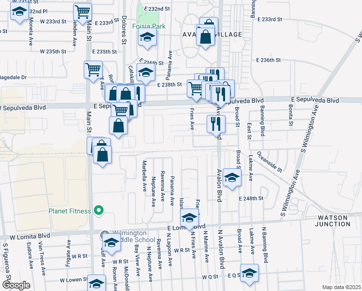 map of restaurants, bars, coffee shops, grocery stores, and more near 24203 Maribel Avenue in Carson