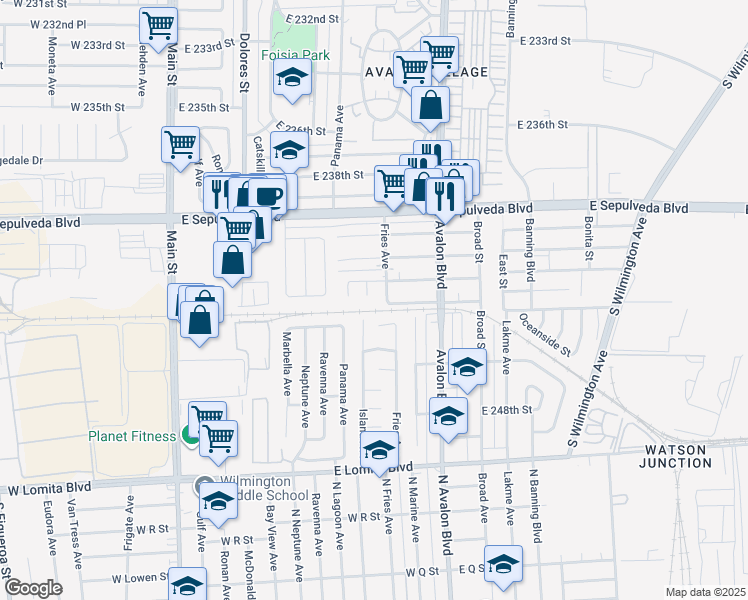 map of restaurants, bars, coffee shops, grocery stores, and more near 24203 Maribel Avenue in Carson