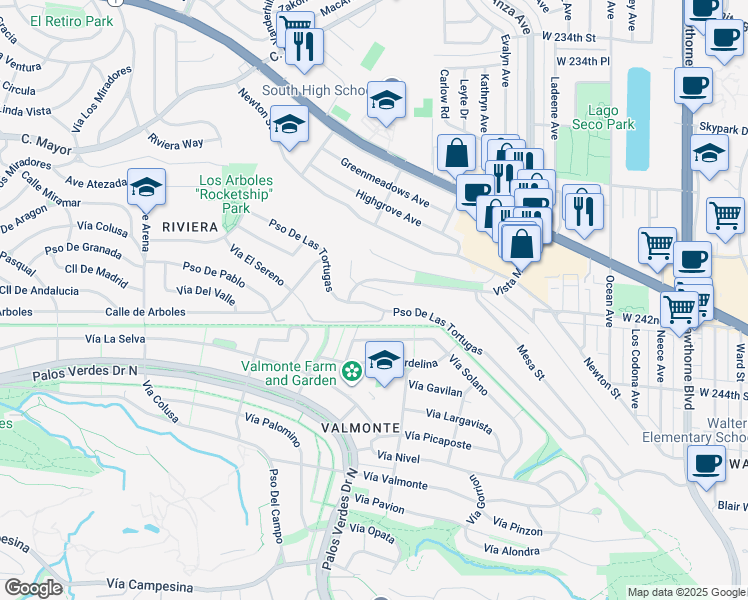 map of restaurants, bars, coffee shops, grocery stores, and more near 4609 Paseo De Las Tortugas in Torrance