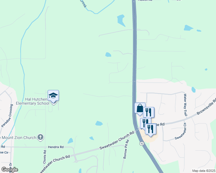map of restaurants, bars, coffee shops, grocery stores, and more near 19 Enclave Way in Powder Springs