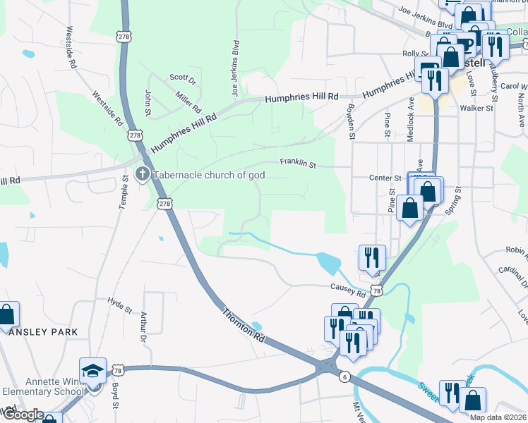 map of restaurants, bars, coffee shops, grocery stores, and more near 2095 Stonebrook Drive in Austell