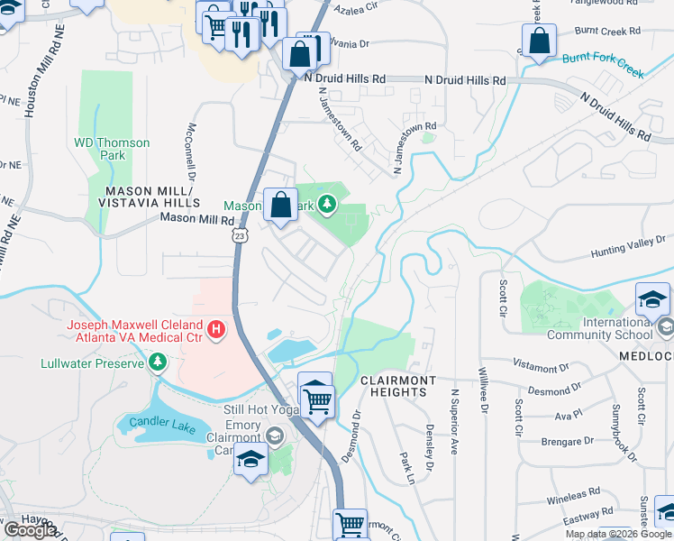 map of restaurants, bars, coffee shops, grocery stores, and more near 967 Manor Parc Drive in Decatur