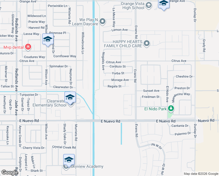 map of restaurants, bars, coffee shops, grocery stores, and more near 1065 Regala Street in Perris