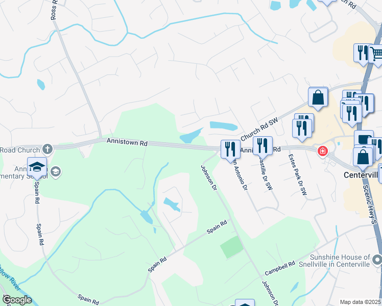map of restaurants, bars, coffee shops, grocery stores, and more near 4222 Annistown Road in Snellville
