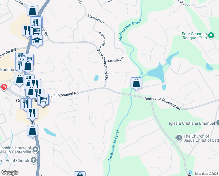 map of restaurants, bars, coffee shops, grocery stores, and more near 3639 Centerville Rosebud Road in Snellville