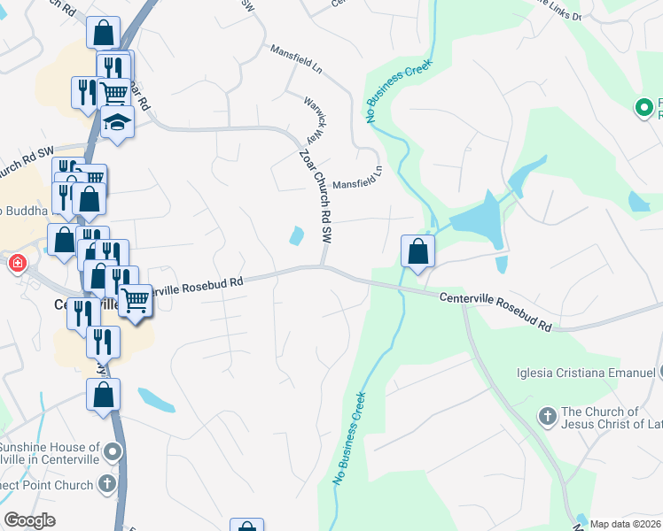map of restaurants, bars, coffee shops, grocery stores, and more near 3639 Centerville Rosebud Road in Snellville