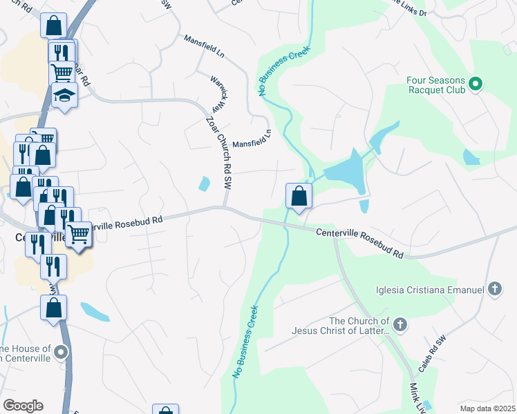 map of restaurants, bars, coffee shops, grocery stores, and more near 3599 Centerville Rosebud Road in Snellville
