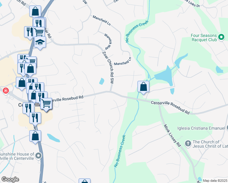 map of restaurants, bars, coffee shops, grocery stores, and more near 3655 Centerville Rosebud Road in Snellville