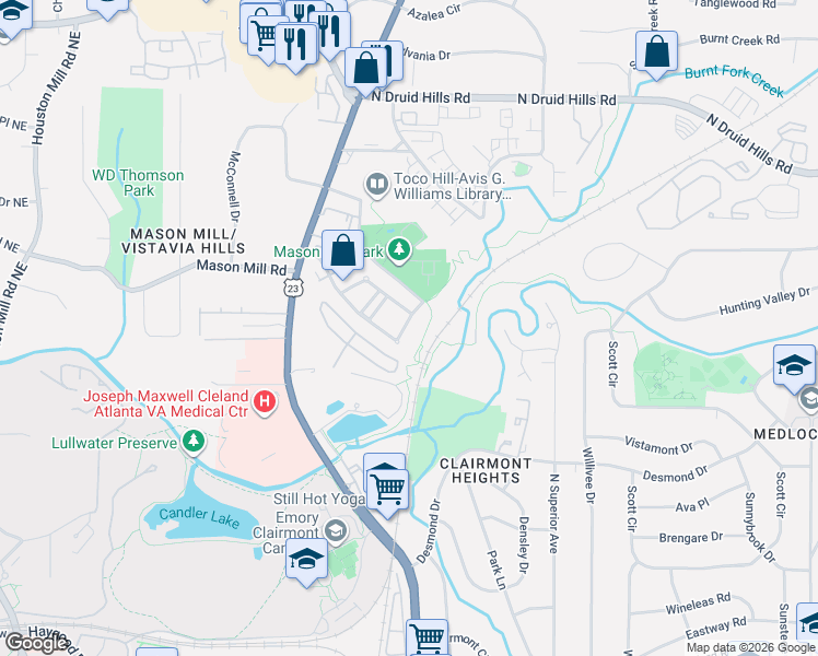 map of restaurants, bars, coffee shops, grocery stores, and more near 967 Manor Parc Drive in Decatur