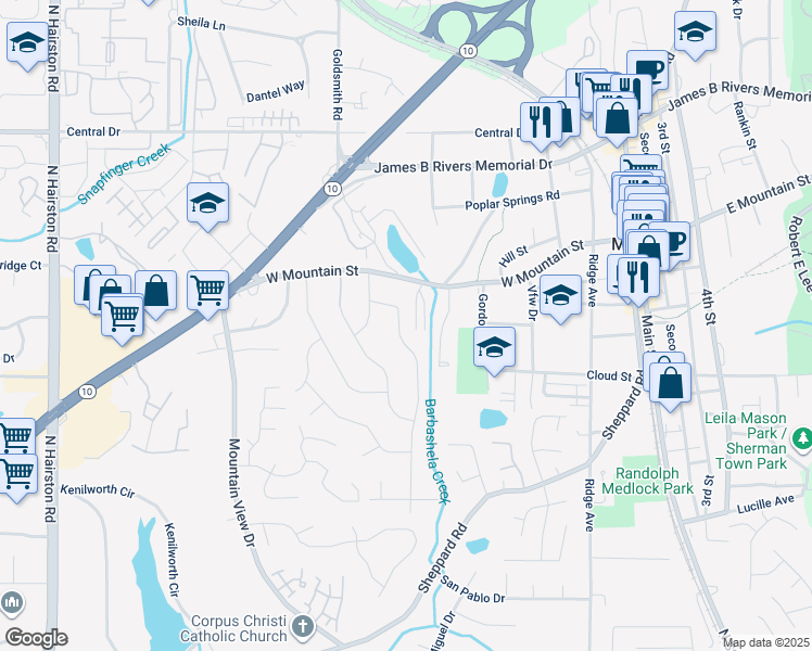 map of restaurants, bars, coffee shops, grocery stores, and more near 935 Pine Roc Drive in Stone Mountain