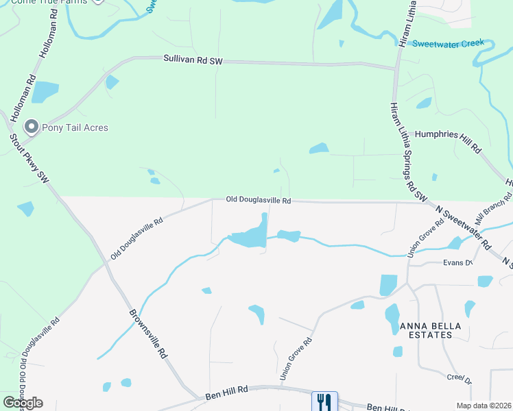 map of restaurants, bars, coffee shops, grocery stores, and more near 4327 Old Douglasville Road in Powder Springs