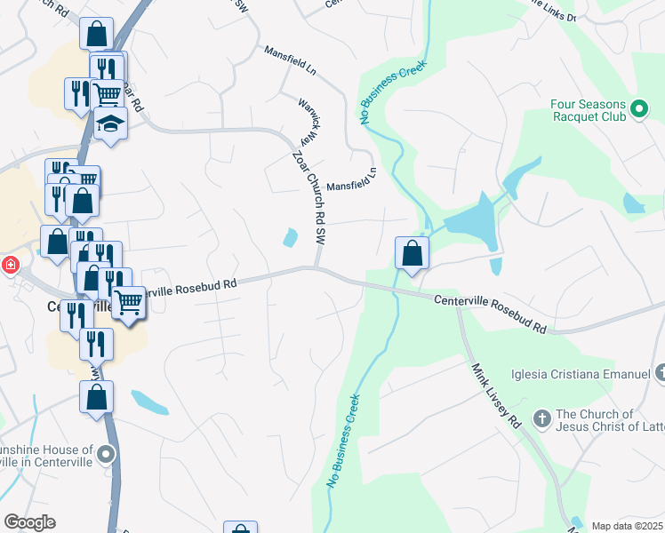 map of restaurants, bars, coffee shops, grocery stores, and more near 3629 Centerville Rosebud Road in Snellville
