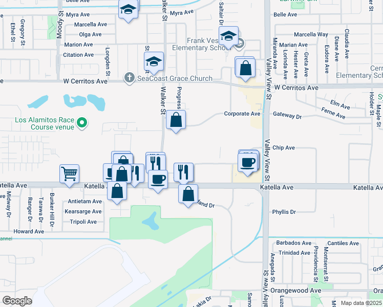 map of restaurants, bars, coffee shops, grocery stores, and more near 5665 Plaza Drive in Cypress