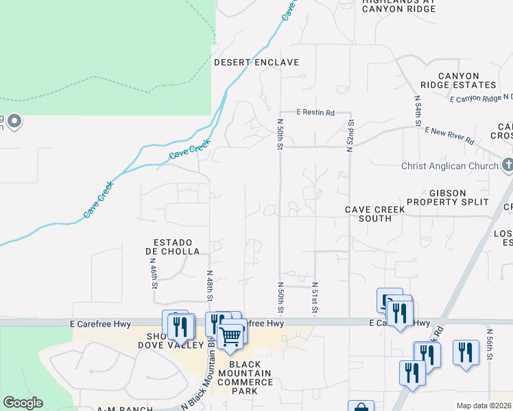 map of restaurants, bars, coffee shops, grocery stores, and more near 35235 North 49th Street in Cave Creek