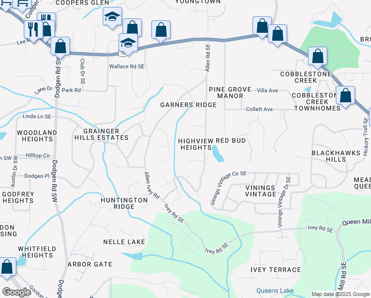 map of restaurants, bars, coffee shops, grocery stores, and more near 262 Tony Trail Southeast in Mableton
