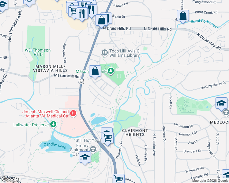 map of restaurants, bars, coffee shops, grocery stores, and more near 967 Manor Parc Drive in Decatur