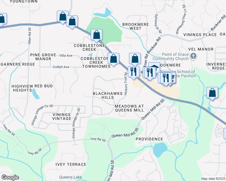 map of restaurants, bars, coffee shops, grocery stores, and more near 6030 Blackhawk Ct SE in Mableton