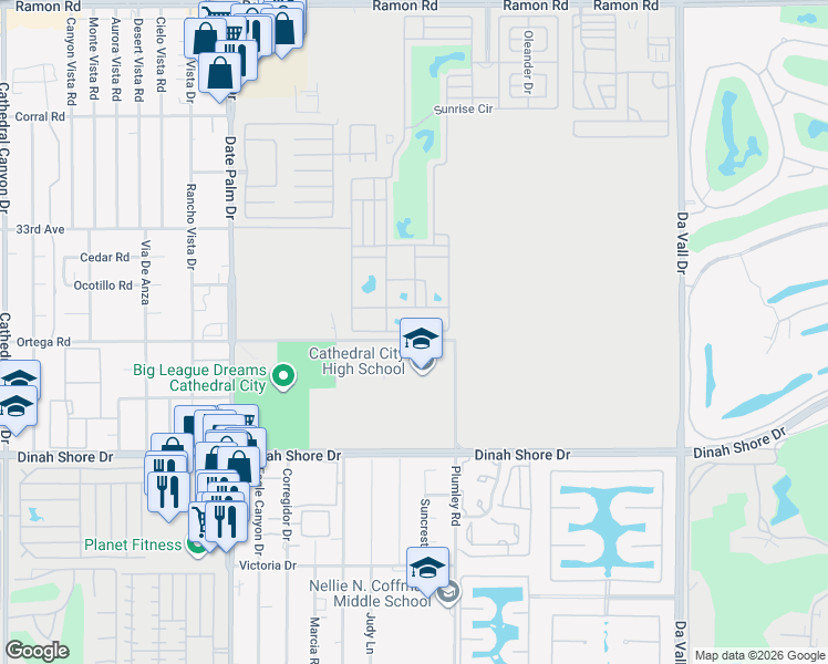 map of restaurants, bars, coffee shops, grocery stores, and more near Ficus Drive in Cathedral City