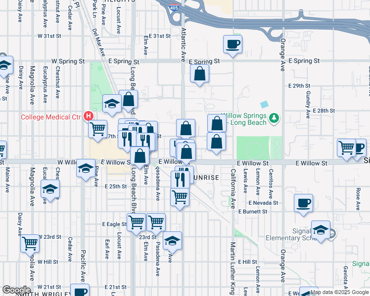 map of restaurants, bars, coffee shops, grocery stores, and more near 2658 Atlantic Avenue in Long Beach
