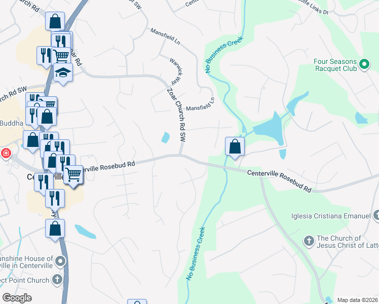 map of restaurants, bars, coffee shops, grocery stores, and more near 3639 Centerville Rosebud Road in Snellville