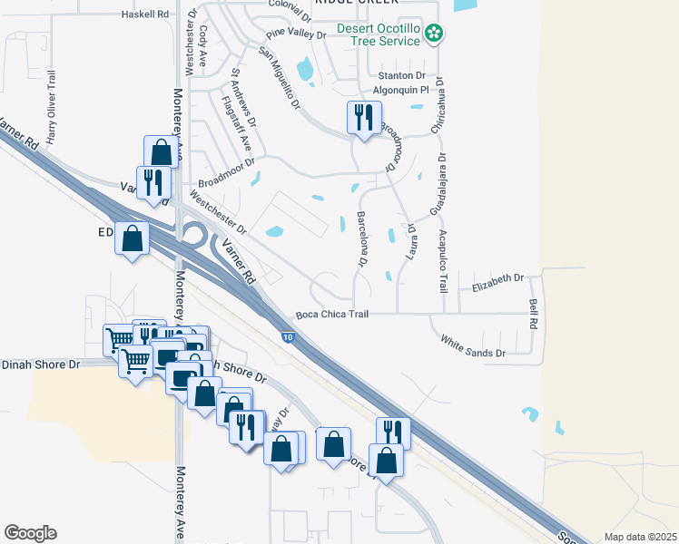 map of restaurants, bars, coffee shops, grocery stores, and more near 33401 San Lucas Trail in Thousand Palms
