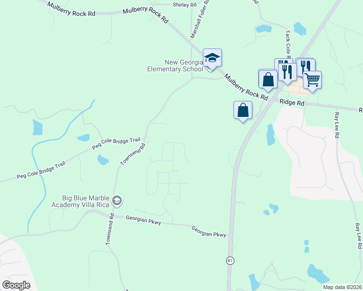 map of restaurants, bars, coffee shops, grocery stores, and more near 659 Townsend Road in Villa Rica