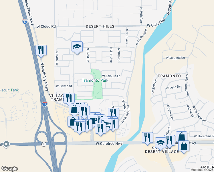 map of restaurants, bars, coffee shops, grocery stores, and more near 35310 North 31st Avenue in Phoenix