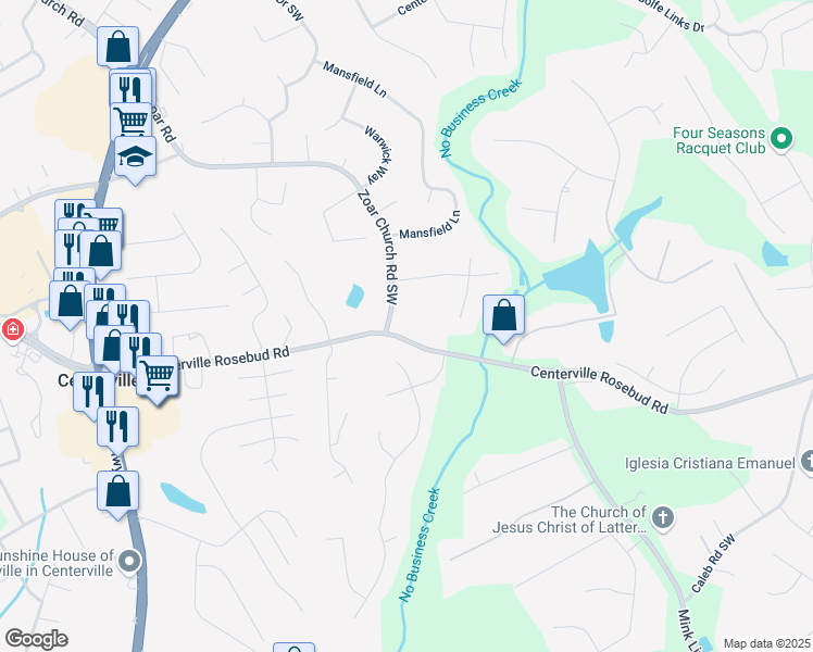 map of restaurants, bars, coffee shops, grocery stores, and more near 3629 Centerville Rosebud Road in Snellville
