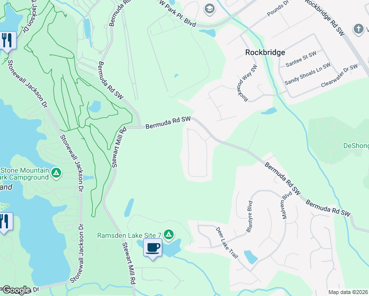 map of restaurants, bars, coffee shops, grocery stores, and more near 1482 English Manor Circle in Stone Mountain