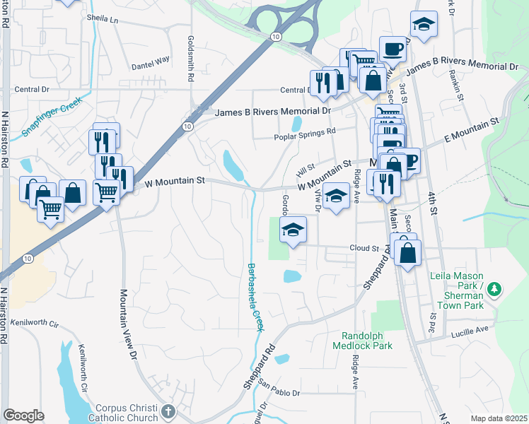 map of restaurants, bars, coffee shops, grocery stores, and more near 5135 West Mountain Street in Stone Mountain