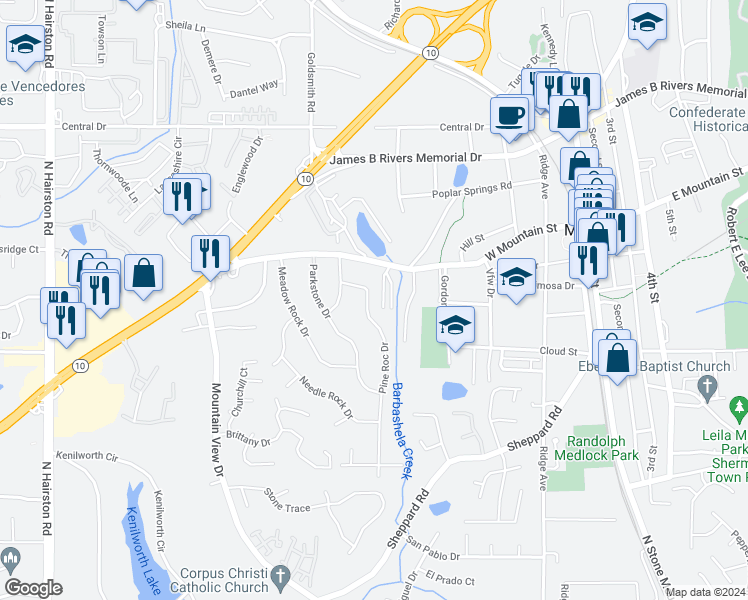 map of restaurants, bars, coffee shops, grocery stores, and more near 935 Pine Roc Drive in Stone Mountain