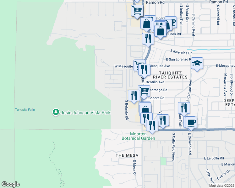 map of restaurants, bars, coffee shops, grocery stores, and more near 1333 South Belardo Road in Palm Springs
